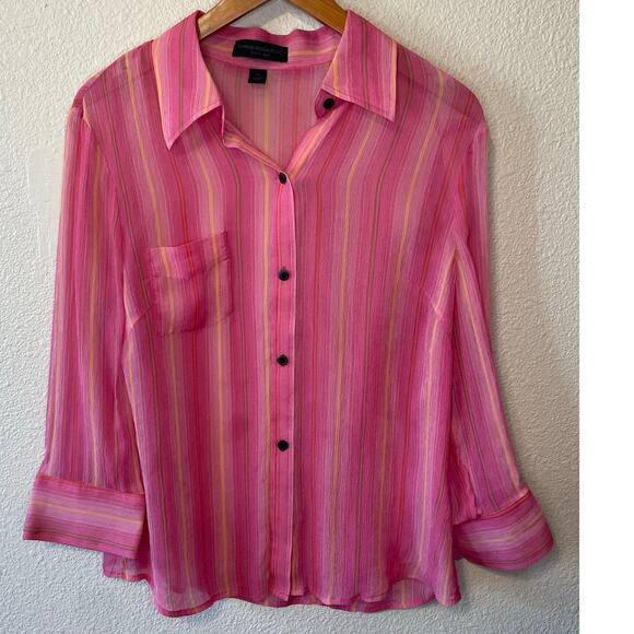Express Design Studio 100% Silk Y2K Style Striped Button Up Pink Blouse Medium - Picture 2 of 11